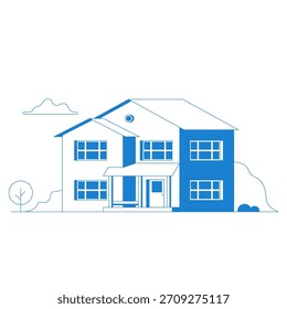 Vector flat icon suburban american house. For web design and application interface, also useful for infographics. Family house icon isolated on white background