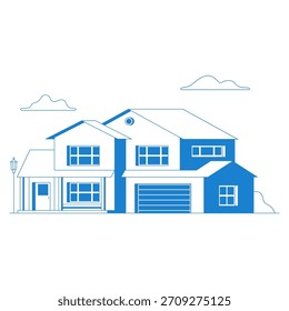 Vector flat icon suburban american house. For web design and application interface, also useful for infographics. Family house icon isolated on white background