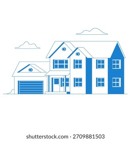Vetor ícone plano casa suburbana americana. Para web design e interface de aplicação, também útil para infográficos. Ícone da casa da família isolado no fundo branco