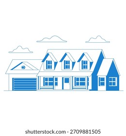 Vektor flache Ikone Vorstadt Amerikanisches Haus. Für Webdesign und Anwendungsschnittstelle, auch nützlich für Infografiken. Familienhaussymbol einzeln auf weißem Hintergrund