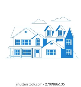 Vector flat icon suburban american house. For web design and application interface, also useful for infographics. Family house icon isolated on white background