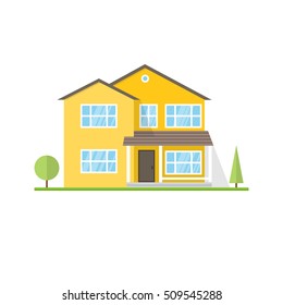 Vector flat icon suburban american house. For web design and application interface, also useful for infographics.