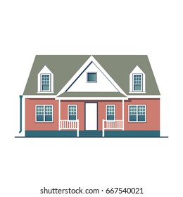 Vector flat icon suburban american house. For web design and application interface, also useful for infographics. Family house icon isolated on white background. 