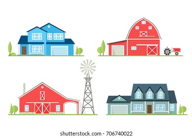 Vector flat icon suburban american house and old farm. For web design and application interface, also useful for infographics. Family farm and house icon isolated on white background.