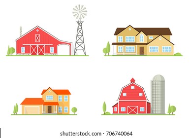 Vector flat icon suburban american house and old farm. For web design and application interface, also useful for infographics. Family farm and house icon isolated on white background.