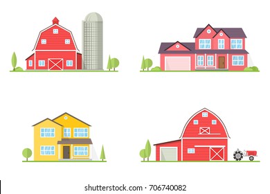 Vector flat icon suburban american house and old farm. For web design and application interface, also useful for infographics. Family farm and house icon isolated on white background.