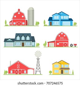 Vector flat icon suburban american house and old farm. For web design and application interface, also useful for infographics. Family farm and house icon isolated on white background.