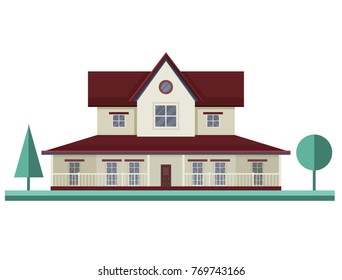 Vector flat icon suburban american house. For web design and application interface, also useful for infographics. 