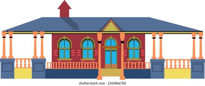Vector flat icon suburban  house. For web design and application interface, also useful for infographics. Family house icon isolated on white background. Neighborhood with homes illustrated. -