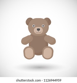 Vector flat icon of teddy bear toy, flat design of kid toy with round shadow isolated on the white background, vector illustration