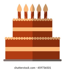 Vector flat icon with tiered cake in red colors. Flat cake. 