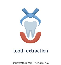 Vector flat icon of tooth extraction. Dental treatment