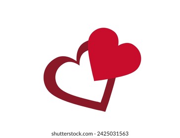 Vector flat icon - two hearts. It is a symbol of love and family. Valentine's Day