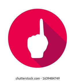 Vector flat icon "Up". Sign with hand. Communication symbol. White hand with gesture on red round background isolated on white. Web button. Mood sticker. Modern illustration