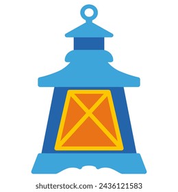 Vector Icono plano Vintage Linterna Símbolo. Ilustración de una lámpara de vela colgante tradicional o lámpara de queroseno antigua