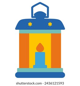 Vector Flat Icon Vintage Lantern Symbol. Illustration of a traditional hanging candle lantern or antique kerosene lamp