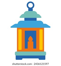 Vector Flat Icon Vintage Lantern Symbol. Illustration of a traditional hanging candle lantern or antique kerosene lamp