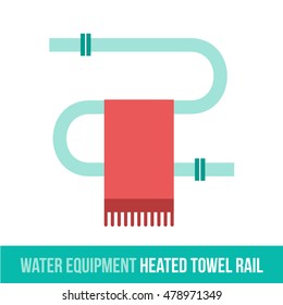 Vector flat icon water equipment for bathroom, heating. HEATED TOWEL RAIL. Web design, booklets, brochures, advertisements, manuals, technical descriptions. Isolated on a white background.