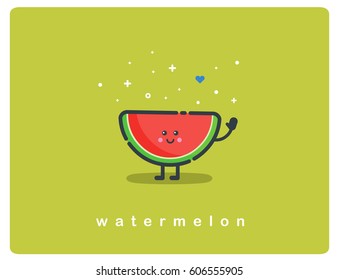 Vector flat icon of watermelon, fruit funny cartoon character 