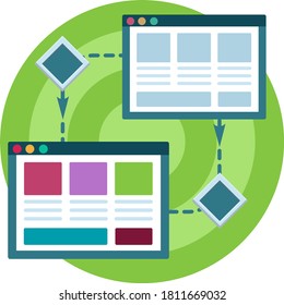 vector flat icon of web page interconnection with objects, mockup for labels, illustration for filling computer website or social networks