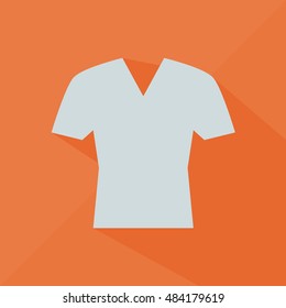 Vector flat icon white shirt, isolated, long shadow over orange background