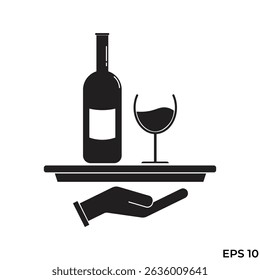 vector flat icon of wine bottle and glasses on tray
