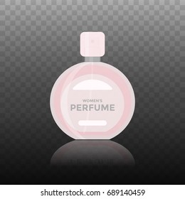 Vector flat icon of women perfume. Isolated on transparent background illustration of realistic 3d perfume bottle for lady for gift store ad or banner design.