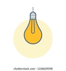 Vector flat icon with yellow glowing light bulb