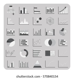 Vector of flat icons, Basic graph, chart and diagram set for business data on isolated background