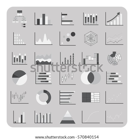 Vector of flat icons, Basic graph, chart and diagram set for business data on isolated background