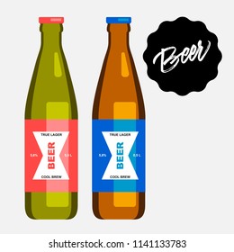 Vector flat icons of beer bottles