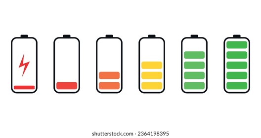 Iconos vectoriales de carga de batería de teléfono celular del 0 al 100%.