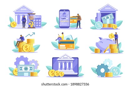 Vector flat icons colorful collection of finance, banking online isolated on white background. Mobile banking and online payment concept. Modern icons for mobile application, web concepts, banner