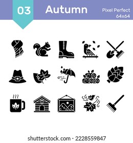 Vector flat icons concept autumn. Symbols set nature Fall season.