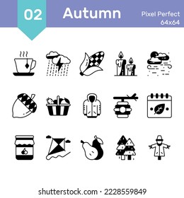 Vector flat icons concept autumn. Symbols set nature Fall season.