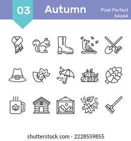 Vector flat icons concept autumn. Symbols set nature Fall season.