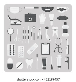 Vector of flat icons, Dental set on isolated background