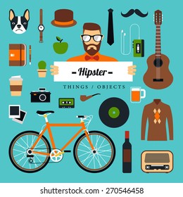 Vector Flat Icons Design Things about Hipster.