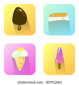 Vector flat icons with ice cream 