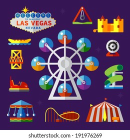 Vector flat  icons and illustrations amusement park