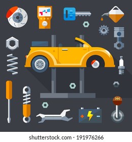 Vector flat  icons and illustrations repair of machines and equipment