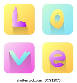 Vector flat icons with letters LOVE