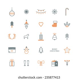 Vector flat icons. Merry Christmas and Happy New Year. Nice details and easily identifiable. Useful for holidays infographics.