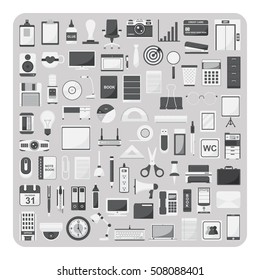 Vector of flat icons, Modern office and organization supplies set on isolated background