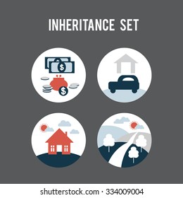 Vector flat icons.  Real estate. Objects of inheritance. Illustrations