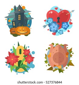Vector flat icons in retro style