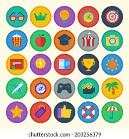 Vector Flat Icons Set - Bright Achievement Badges - Gamification - New Trend In Online Business