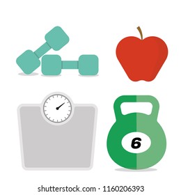 Vector flat icons set of fitness tools.