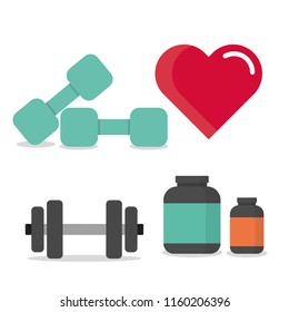 Vector flat icons set of fitness tools.