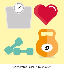 Vector flat icons set of fitness tools.